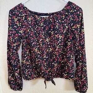 Abercrombie Kids Floral Tie-Front Blouse Black Pink Size 12